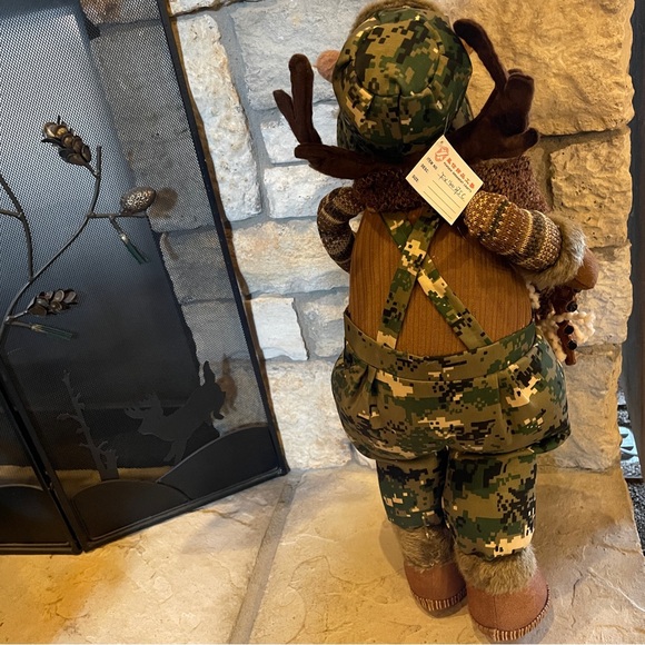 Large Christmas Holiday Plush Moose Camo Overalls & Hat Binoculars Stander 22" H - Picture 7 of 12